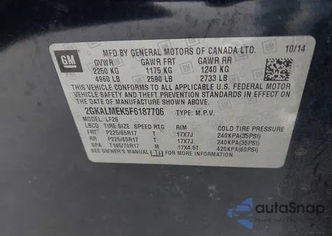 2015 GMC Terrain Sle-1 from USA, damaged, VIN 2GKALMEK5F6187706